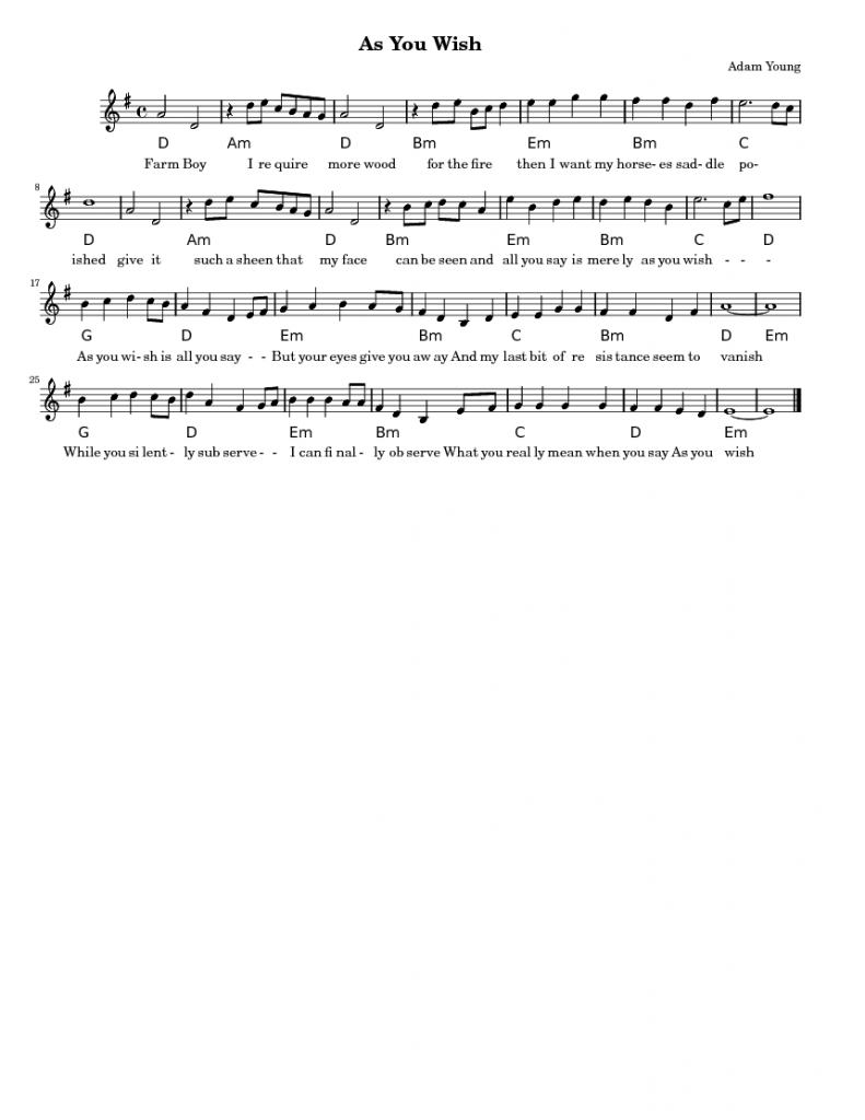 Lead Sheet for As You Wish